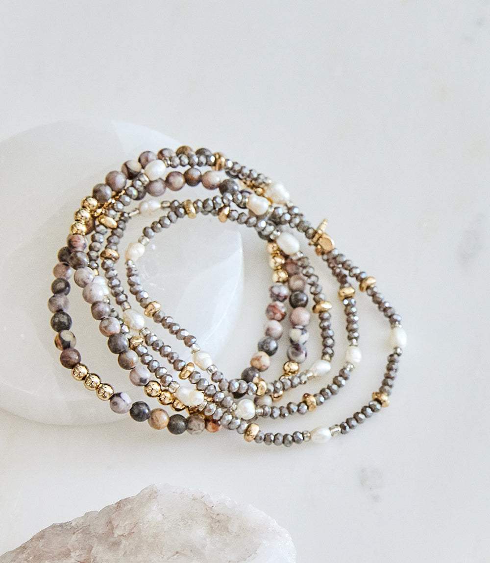 Beaded Gemstone And Pearl Stretch Bracelet - Image 3