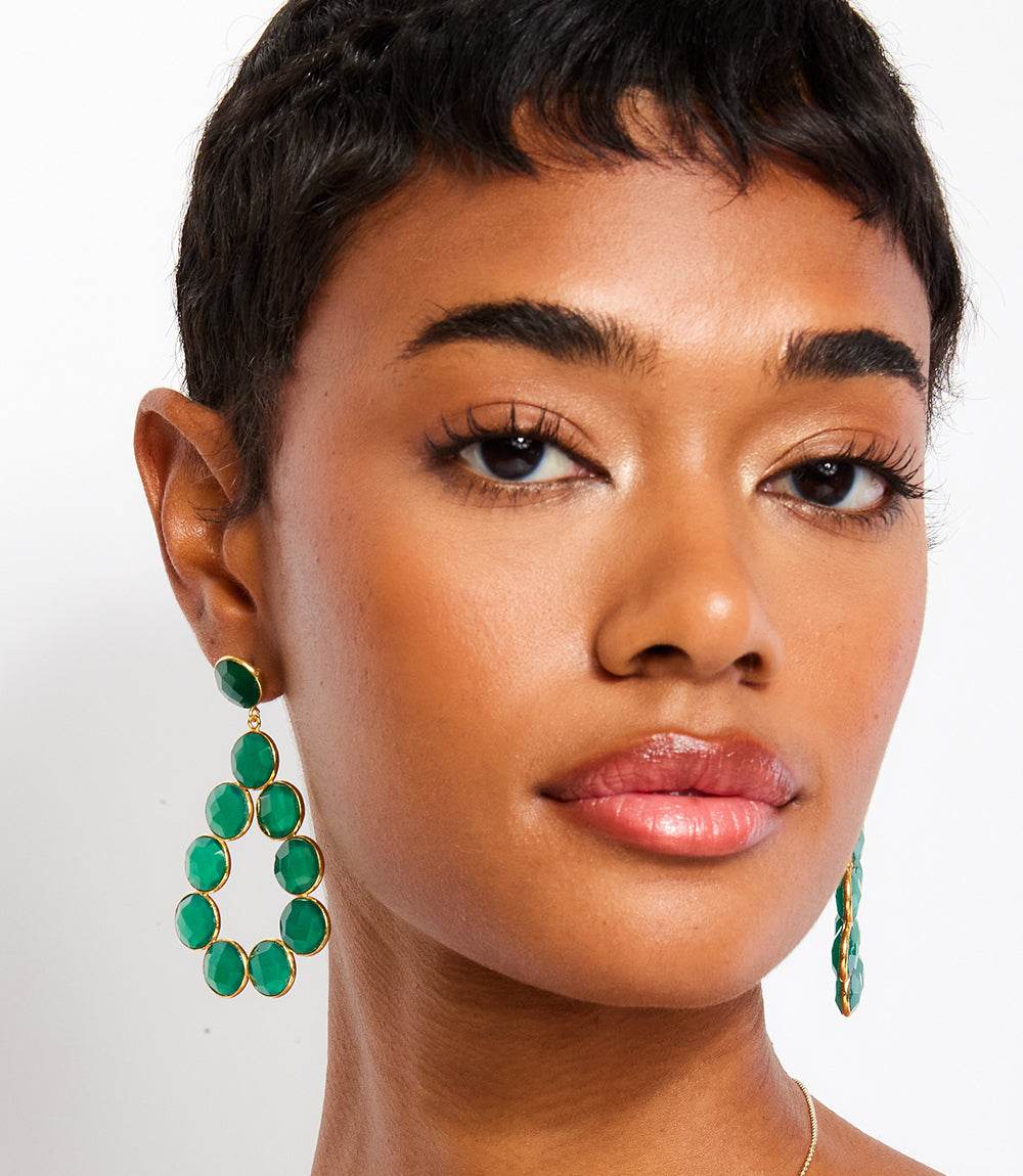 Gemstone Bezel Drop Earrings - Image 3