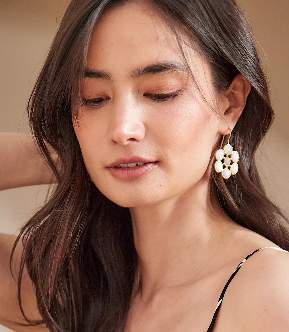Gemstone Flower Earrings - Image 5