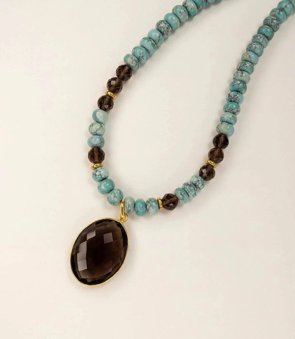 Gemstone Pendant Beaded Turquoise Necklace - Image 2