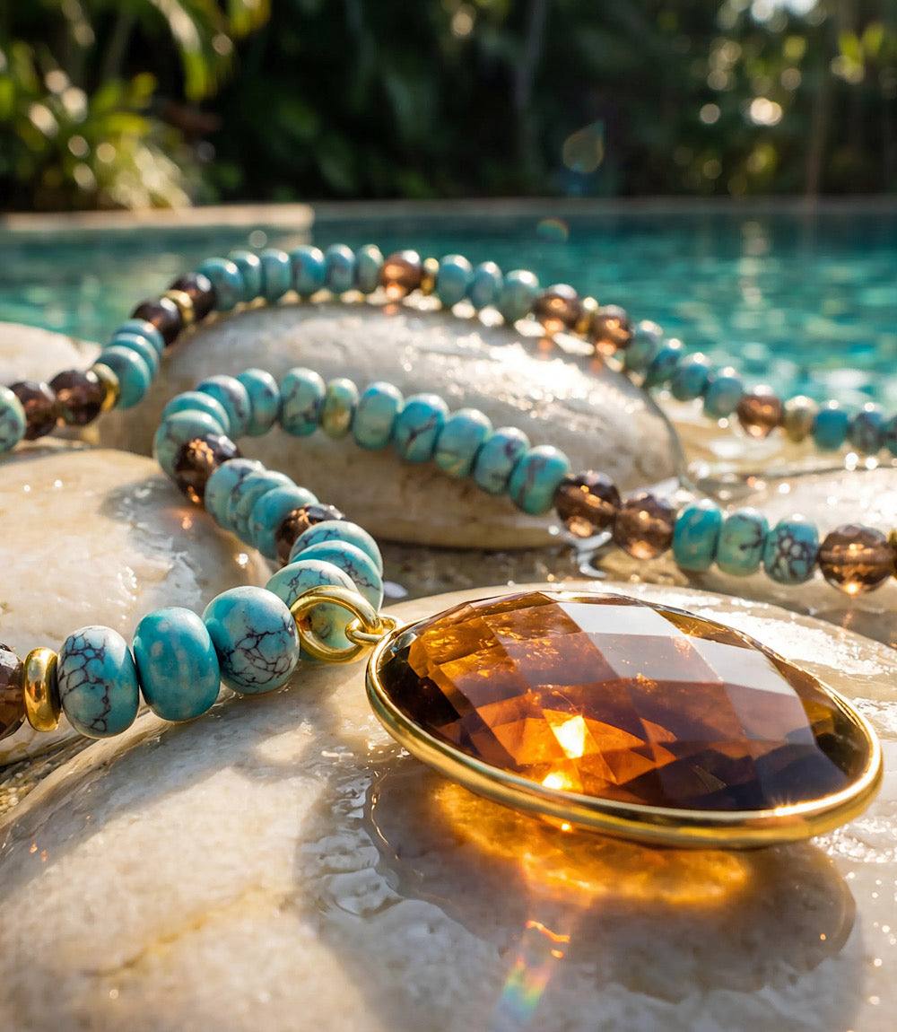 Gemstone Pendant Beaded Turquoise Necklace - Image 3