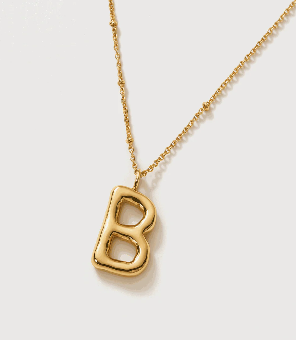 Gold Bubble Letter Charm Necklace