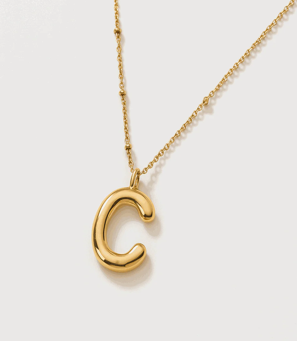 Gold Bubble Letter Charm Necklace