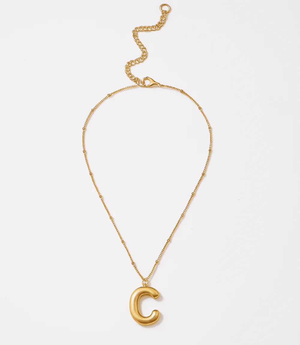 Gold Bubble Letter Charm Necklace - Image 2