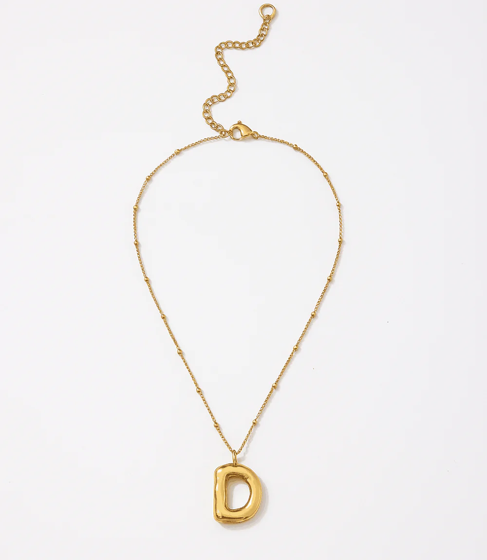 Gold Bubble Letter Charm Necklace - Image 2
