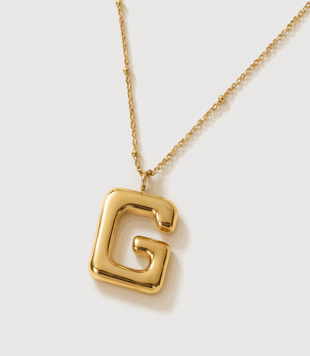 Gold Bubble Letter Charm Necklace