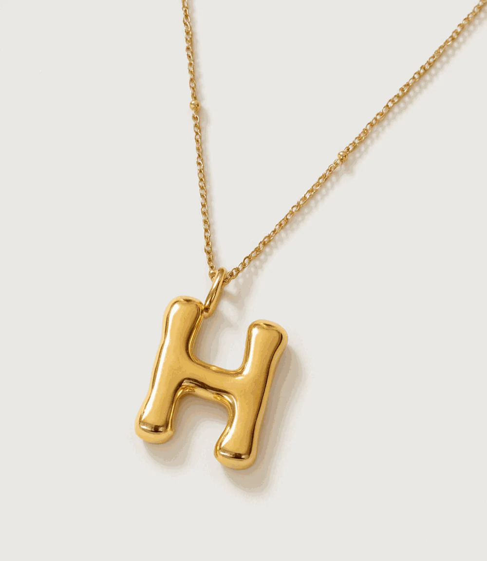 Gold Bubble Letter Charm Necklace