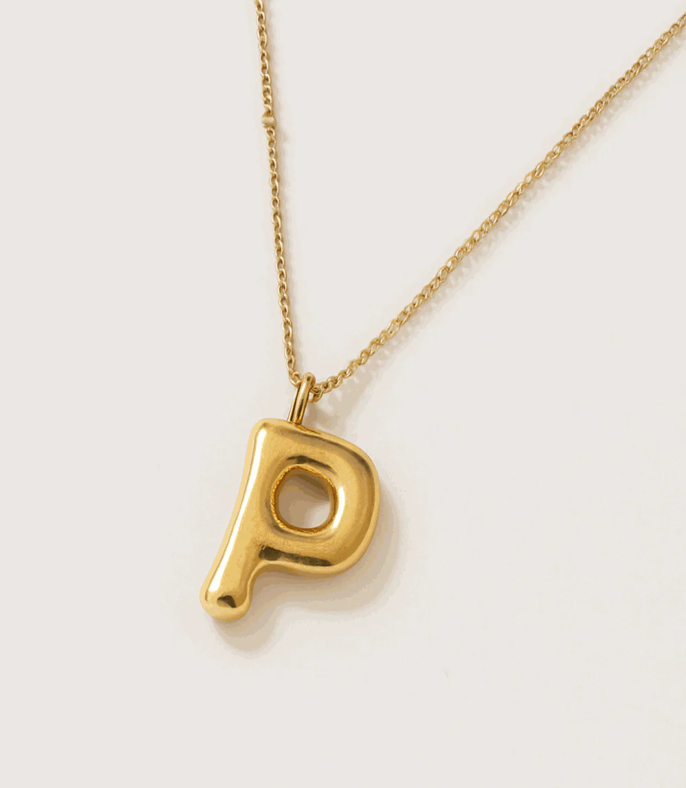 Gold Bubble Letter Charm Necklace