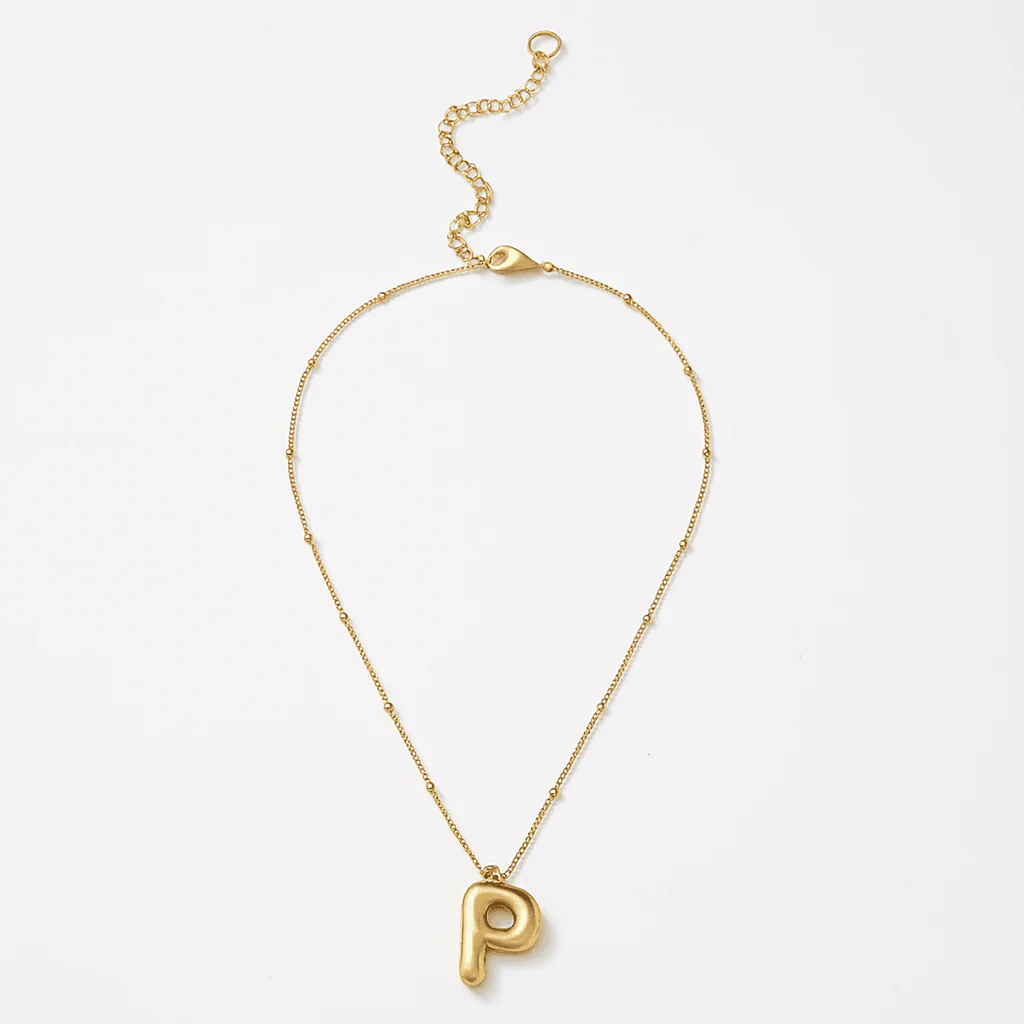 Gold Bubble Letter Charm Necklace - Image 2