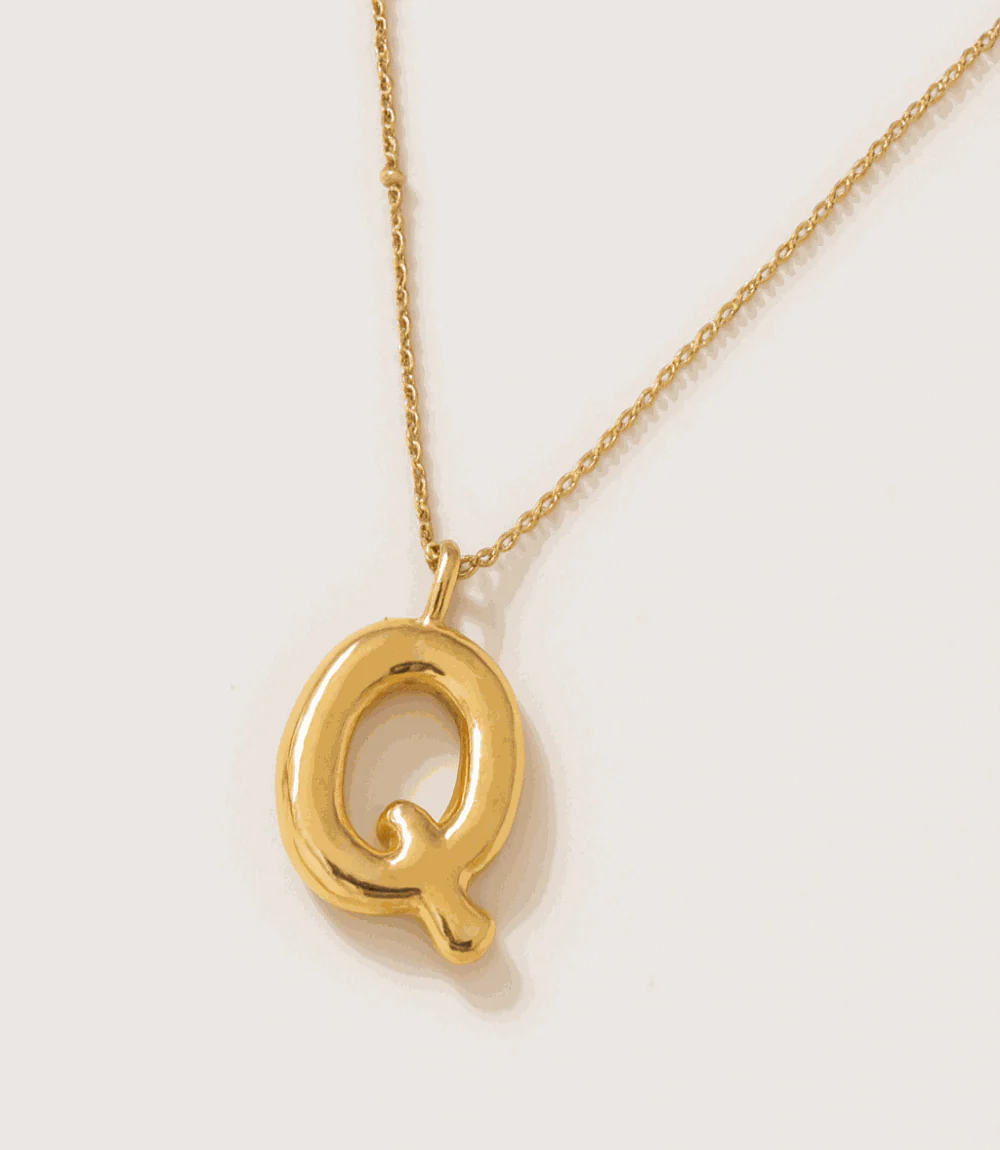 Gold Bubble Letter Charm Necklace