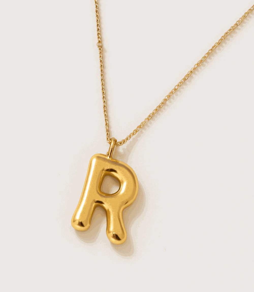 Gold Bubble Letter Charm Necklace