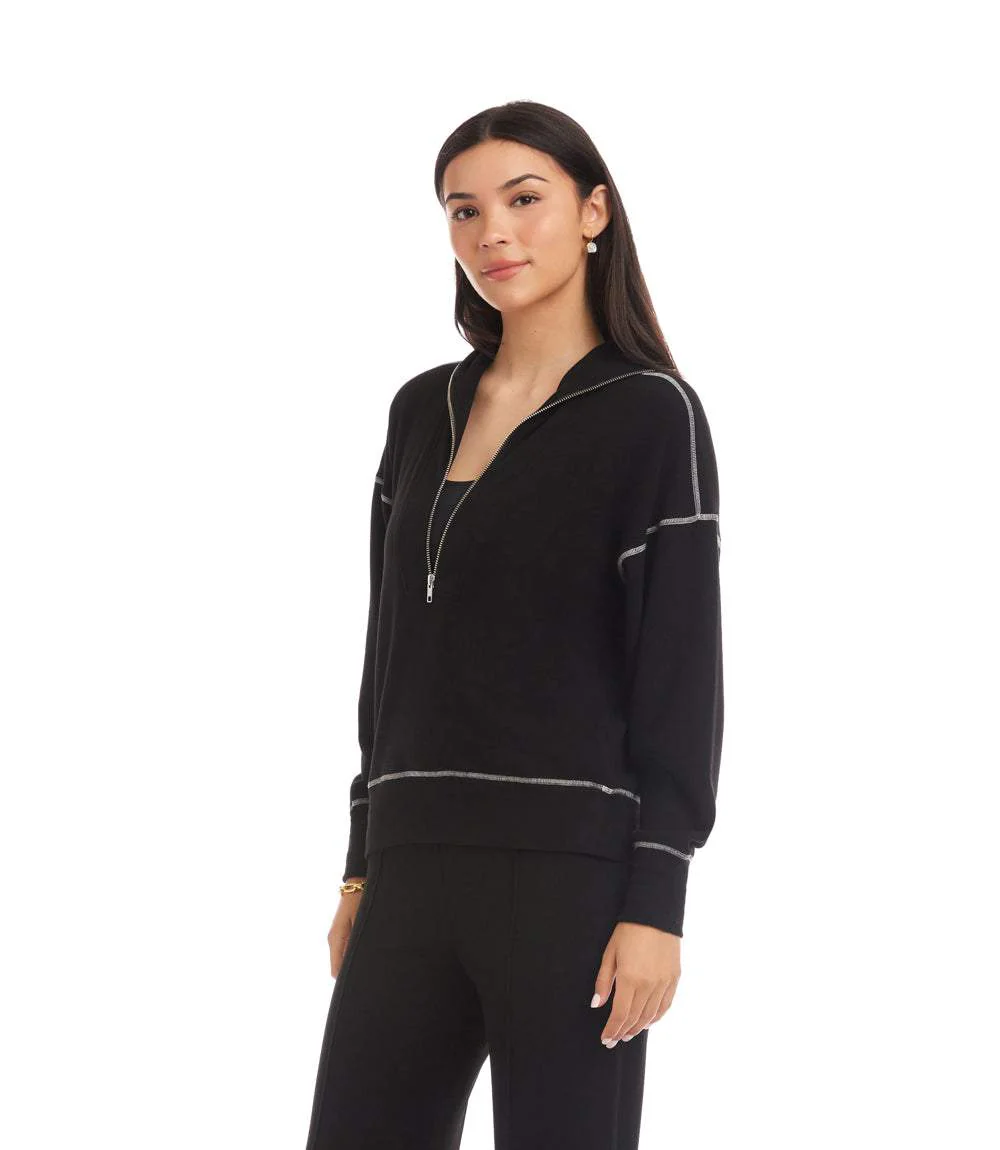 Half-Zip Contrast Stitch Pullover Top - Image 2