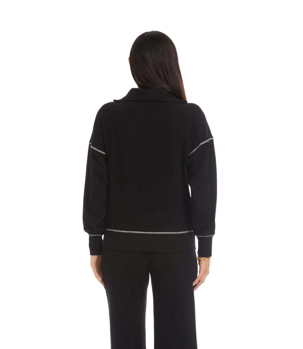 Half-Zip Contrast Stitch Pullover Top - Image 3