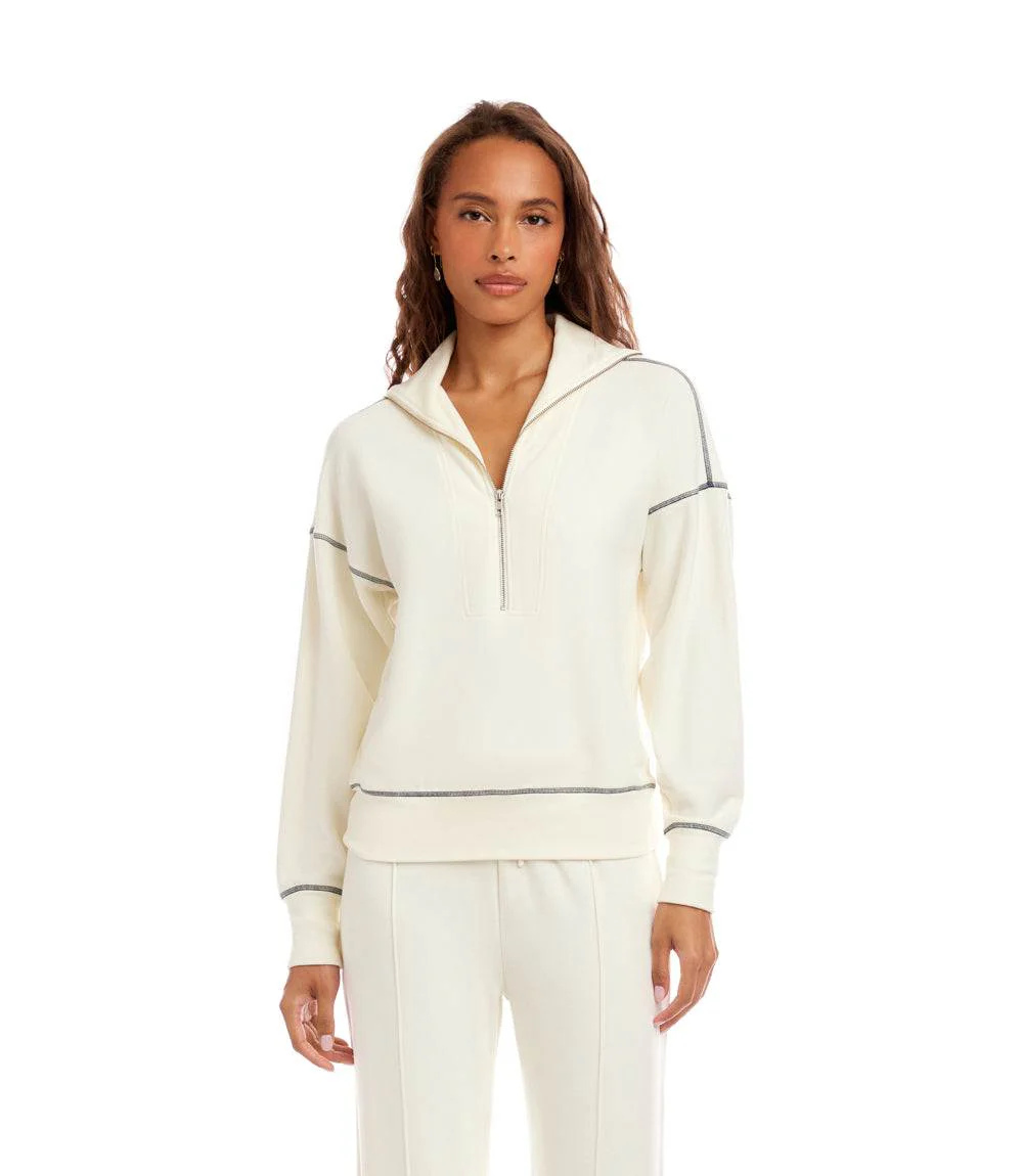 Half-Zip Contrast Stitch Pullover Top - Image 2
