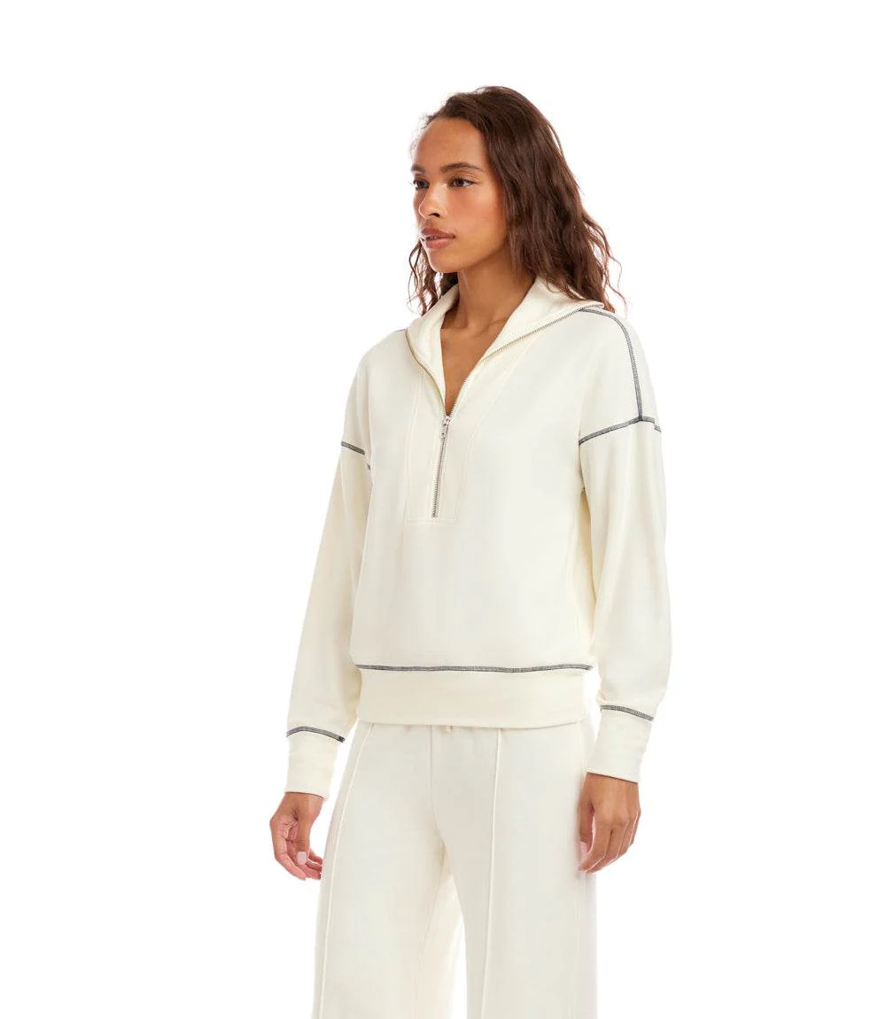 Half-Zip Contrast Stitch Pullover Top - Image 3