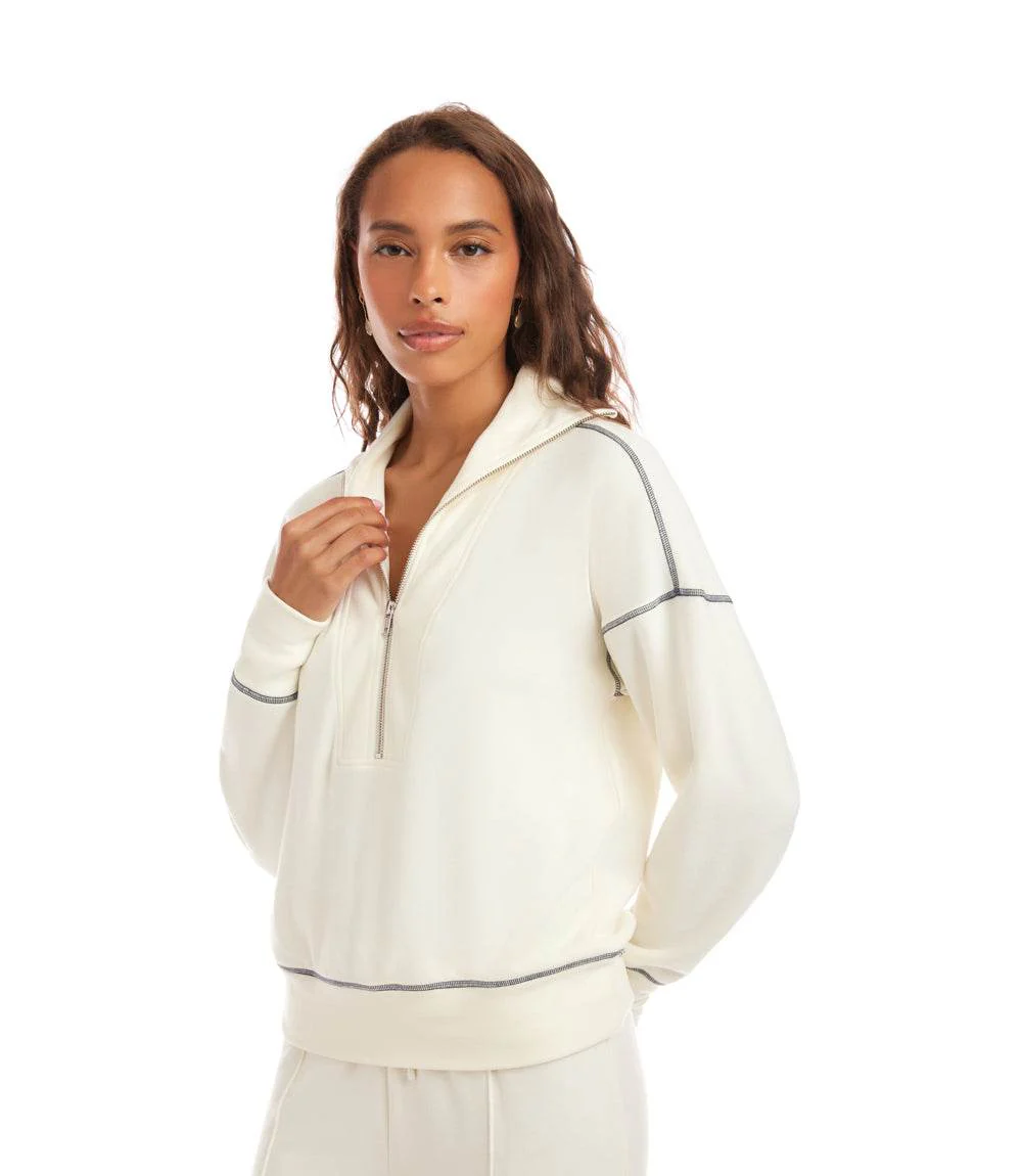 Half-Zip Contrast Stitch Pullover Top - Image 5