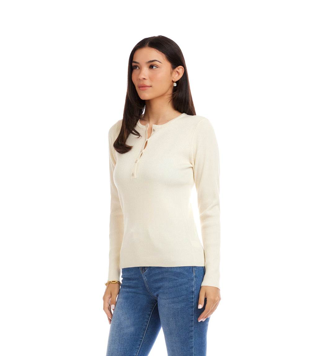 Henley Ribbed Crewneck Sweater - Image 3