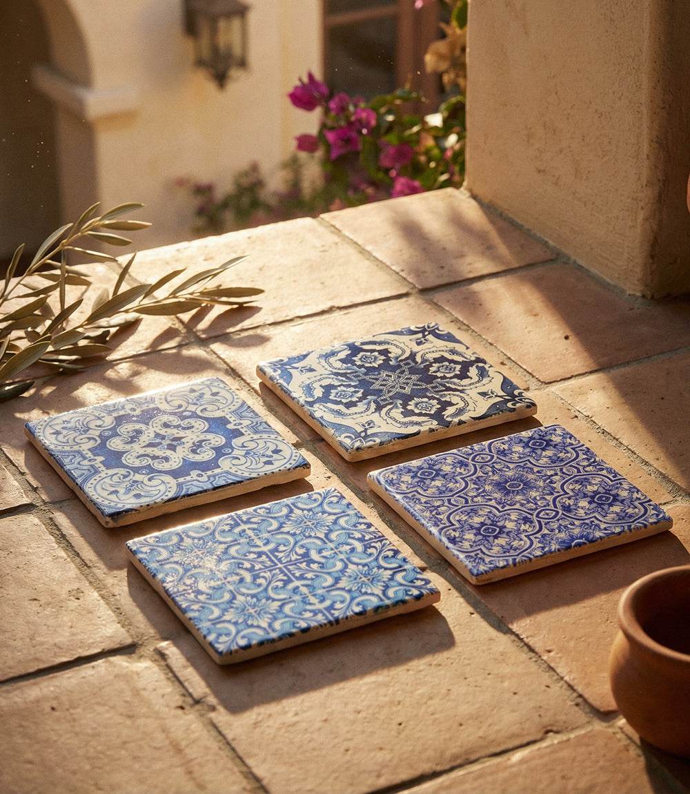 Italian Tile Marble Coasters, Set Of 4