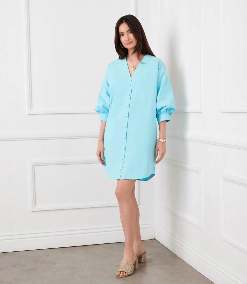 Lantern Sleeve Pearl Button Dress - Image 6