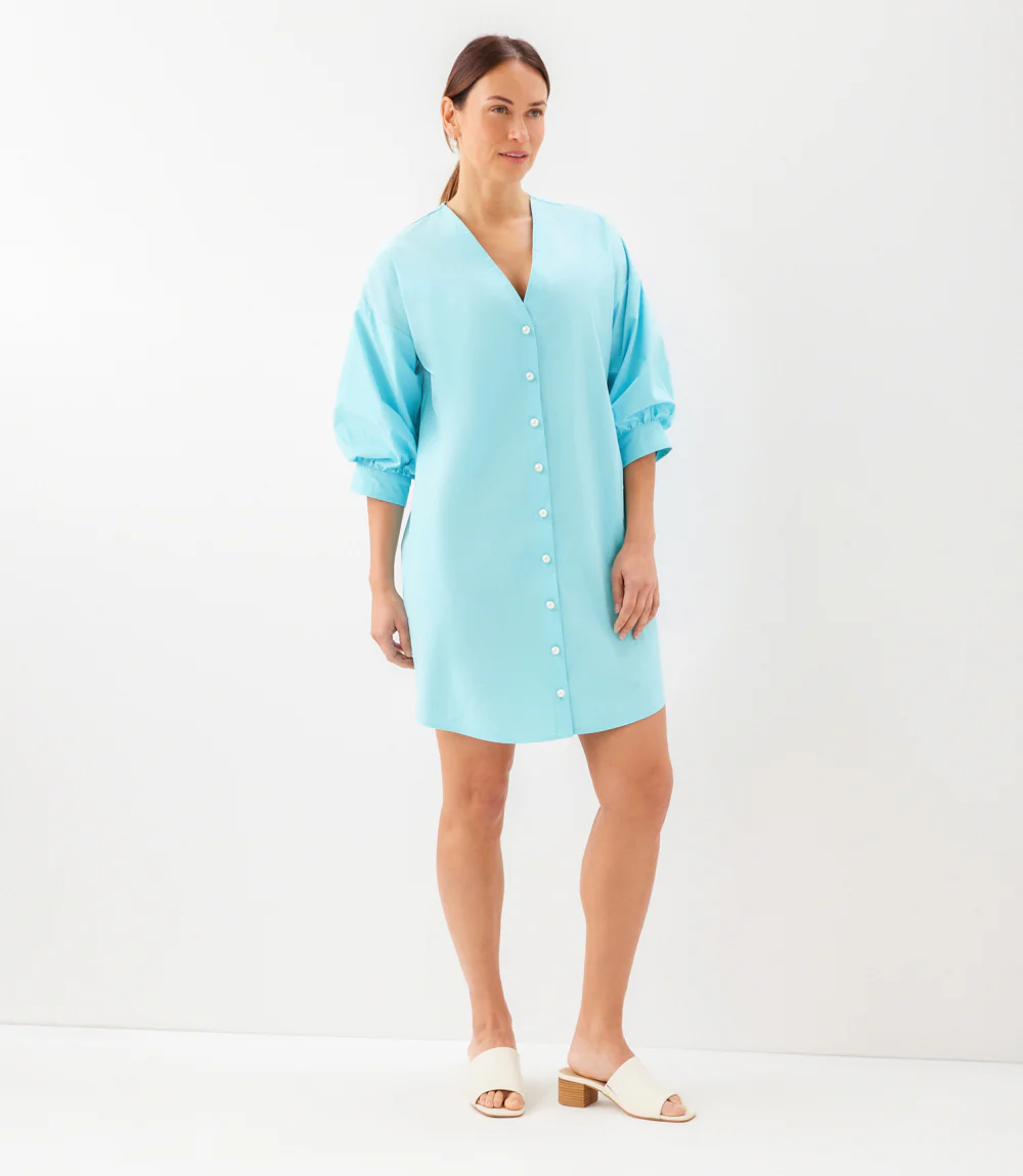 Lantern Sleeve Pearl Button Dress - Image 7