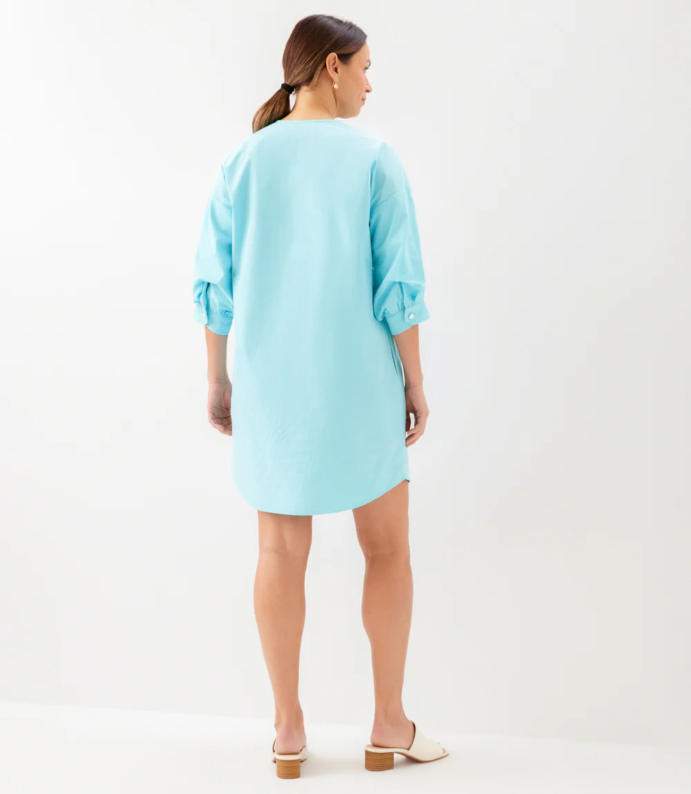 Lantern Sleeve Pearl Button Dress - Image 9