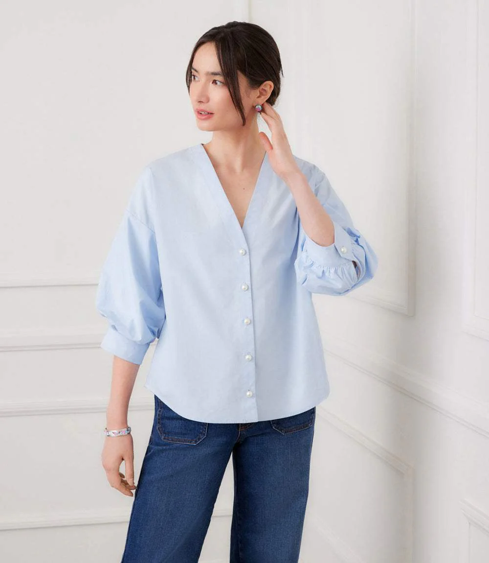 Lantern Sleeve Pearl Button Top - Image 2