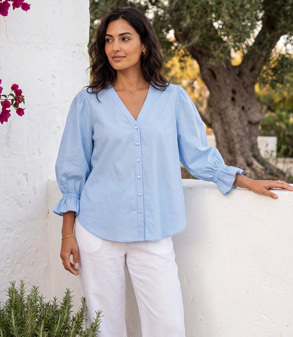 Lantern Sleeve Pearl Button Top - Image 3