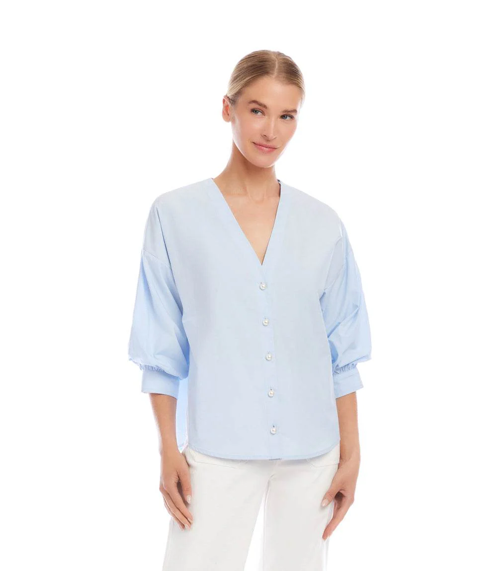 Lantern Sleeve Pearl Button Top - Image 4
