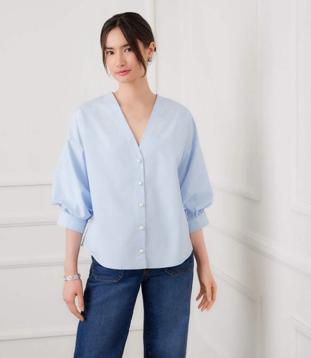 Lantern Sleeve Pearl Button Top - Image 7