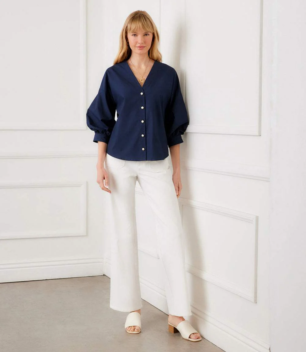 Lantern Sleeve Pearl Button Top - Image 2