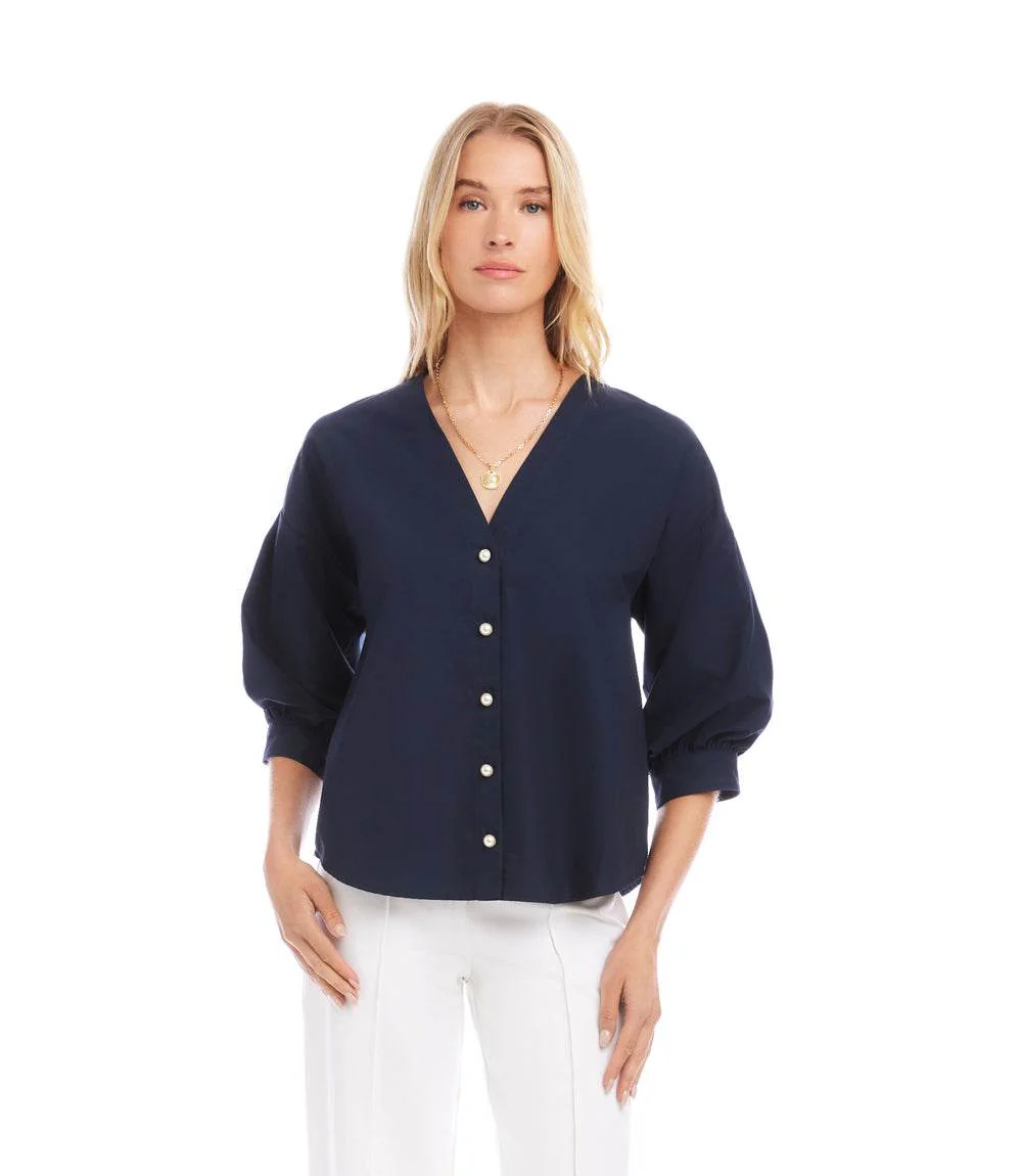 Lantern Sleeve Pearl Button Top - Image 3