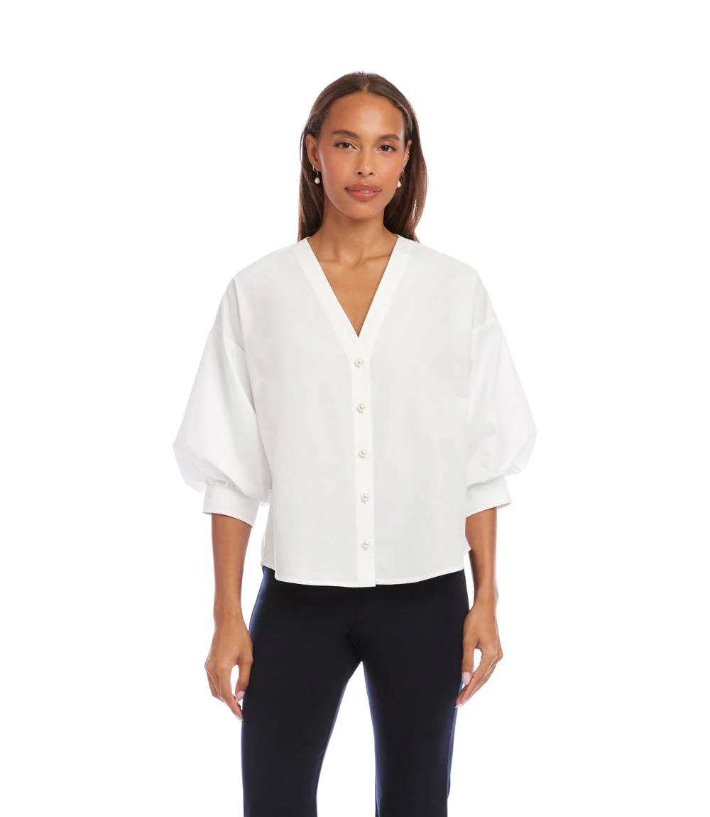 Lantern Sleeve Pearl Button Top - Image 3