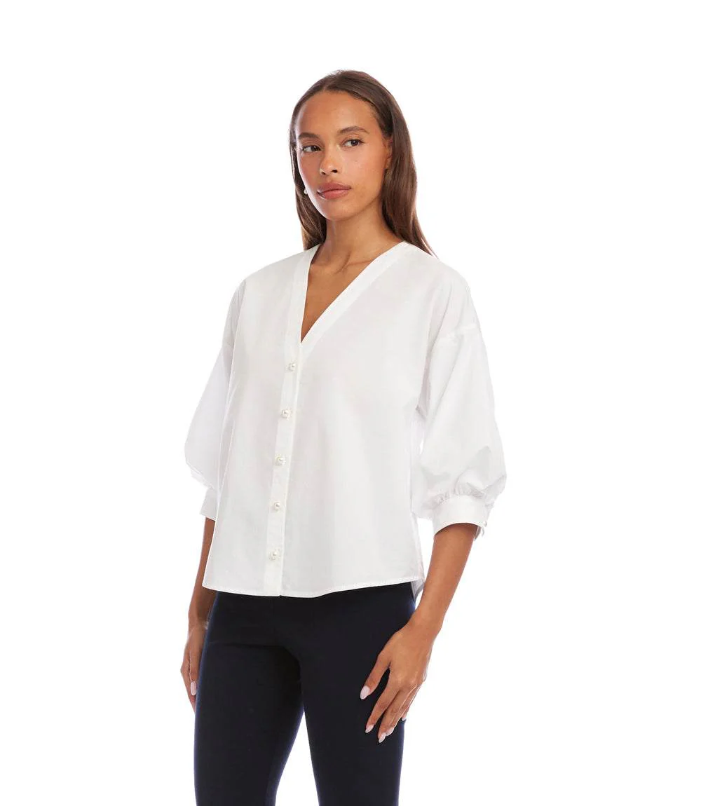 Lantern Sleeve Pearl Button Top - Image 4