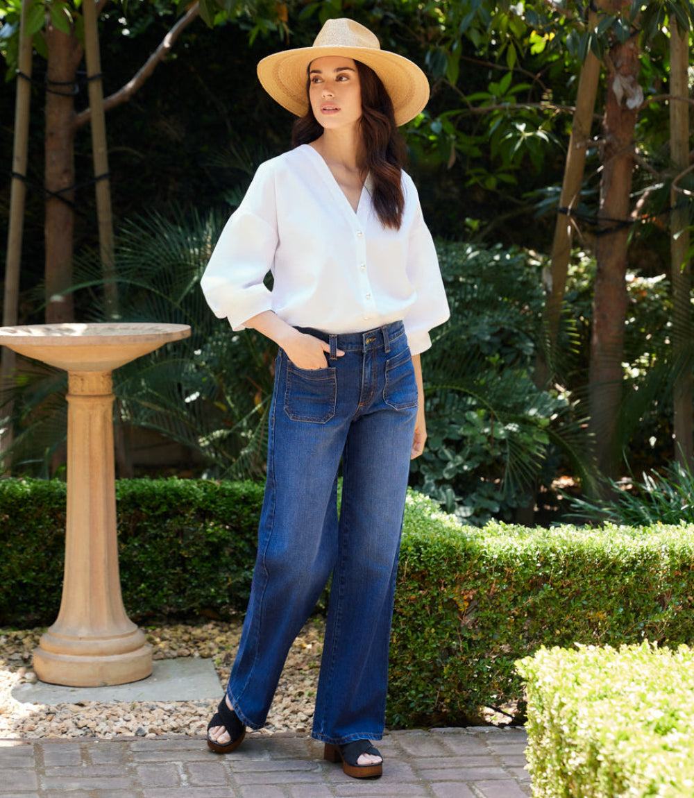 Lantern Sleeve Pearl Button Top - Image 6