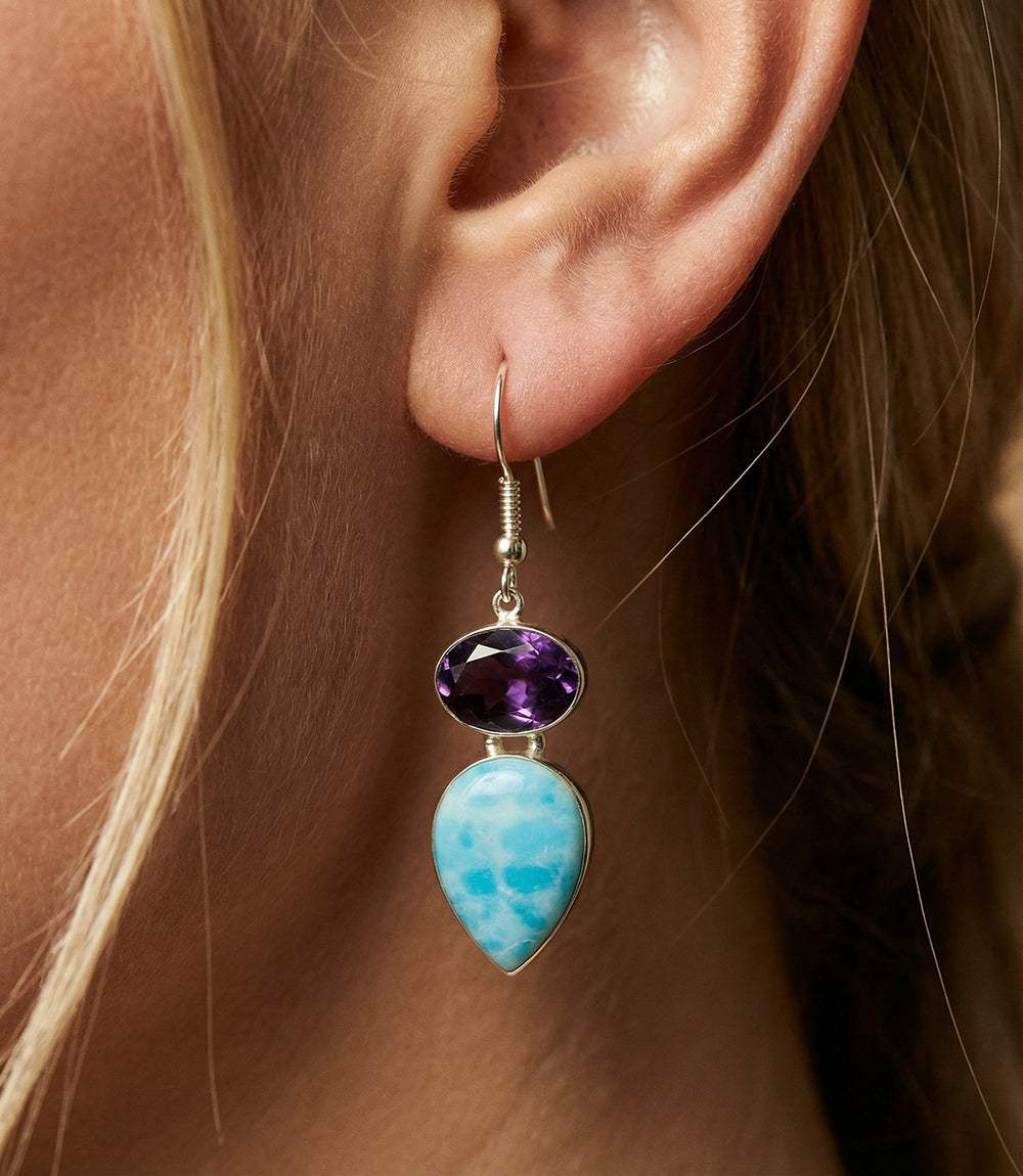 Larimar And Amethyst Drop Earrings - Image 2