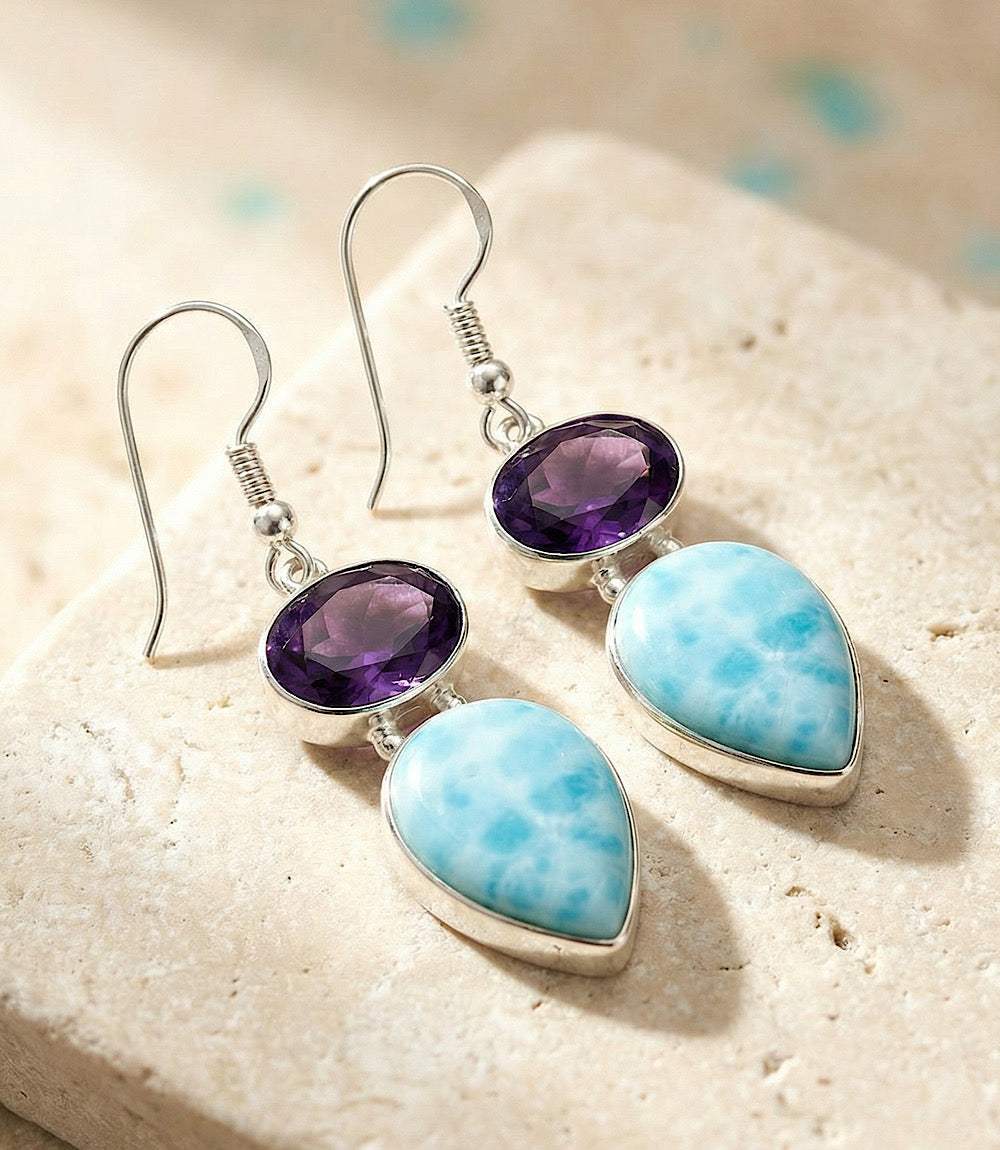 Larimar And Amethyst Drop Earrings - Image 3