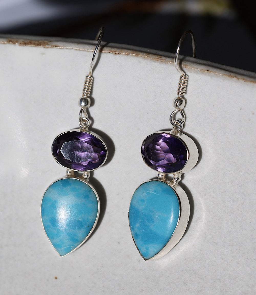 Larimar And Amethyst Drop Earrings - Image 4