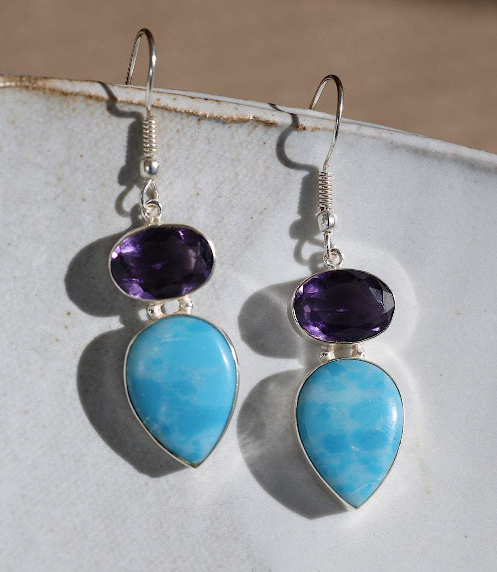 Larimar And Amethyst Drop Earrings - Image 6