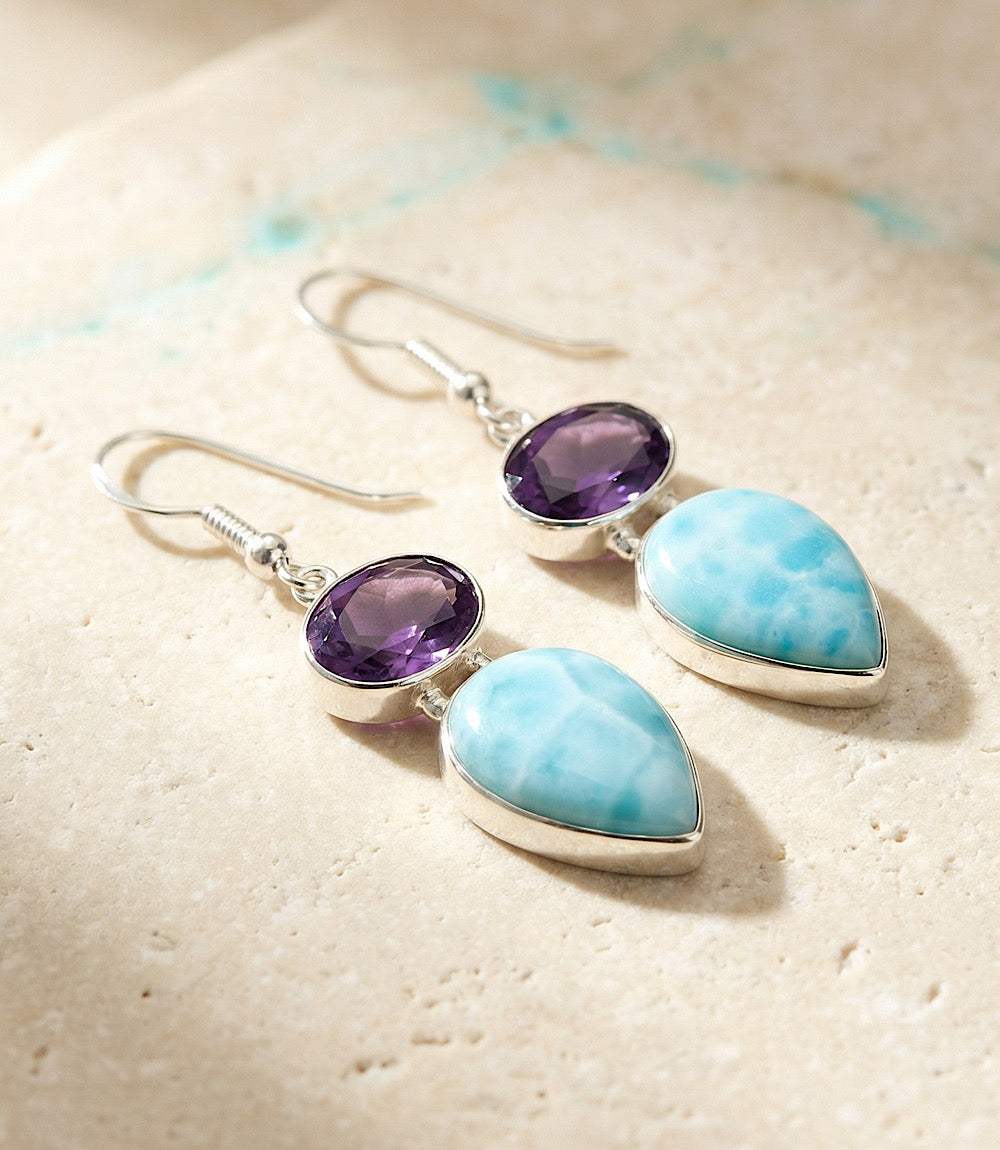 Larimar And Amethyst Drop Earrings - Image 8