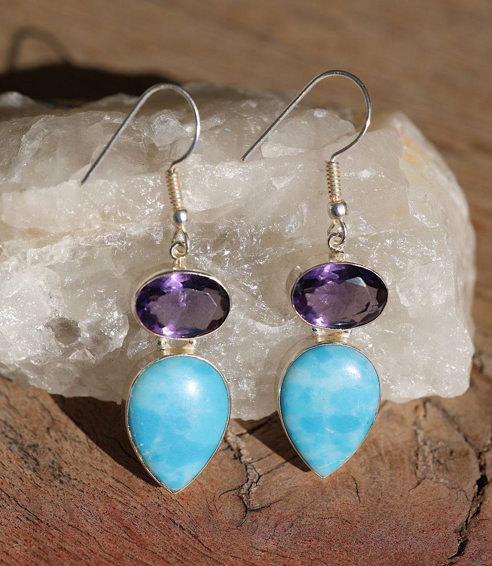 Larimar And Amethyst Drop Earrings - Image 9