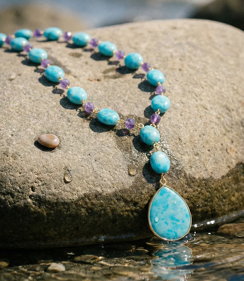Larimar And Amethyst Lariat Necklace - Image 2