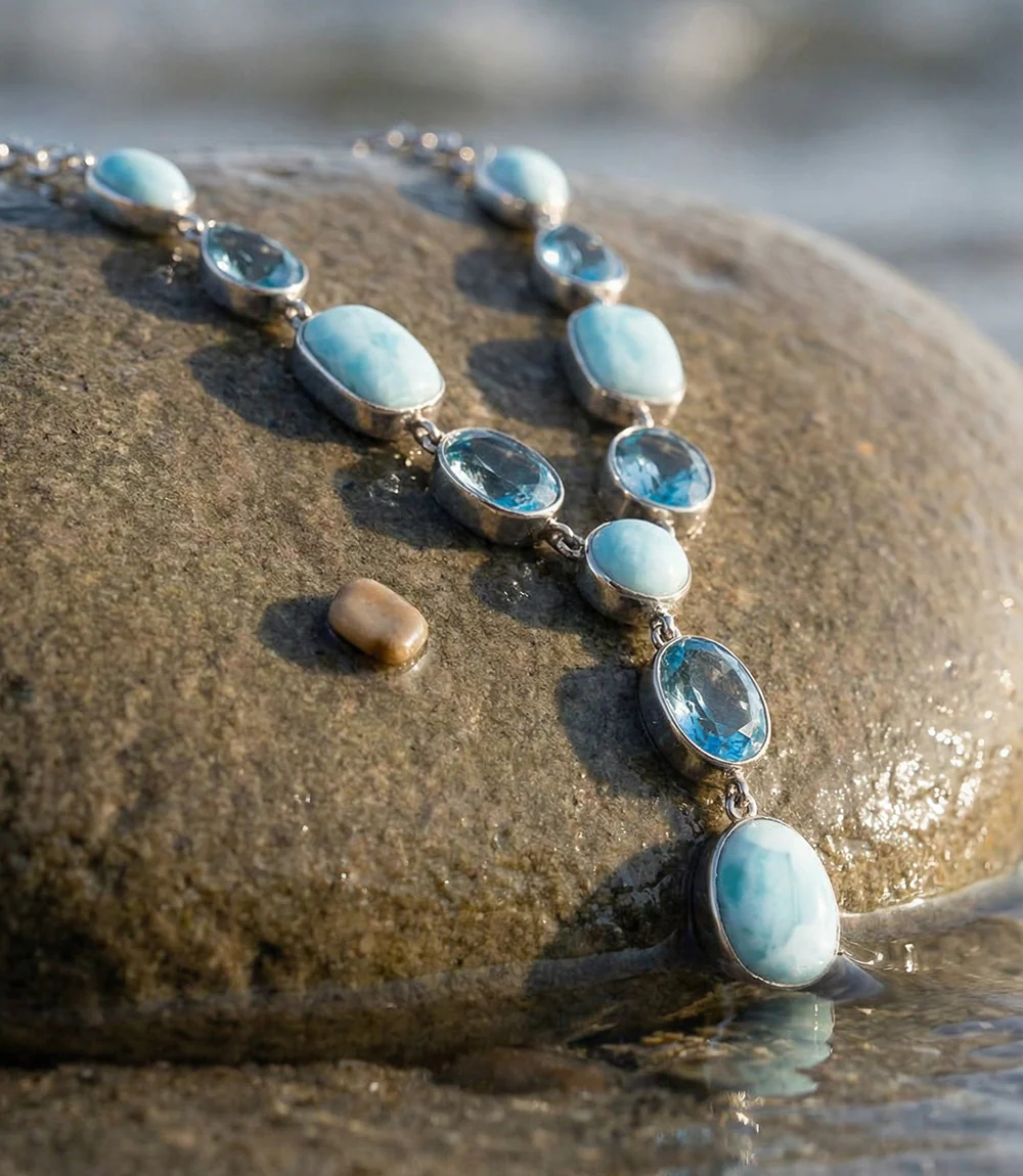 Larimar And Blue Topaz Lariat Necklace - Image 3