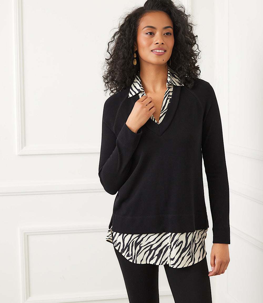 Layered Contrast Zebra Sweater - Image 3