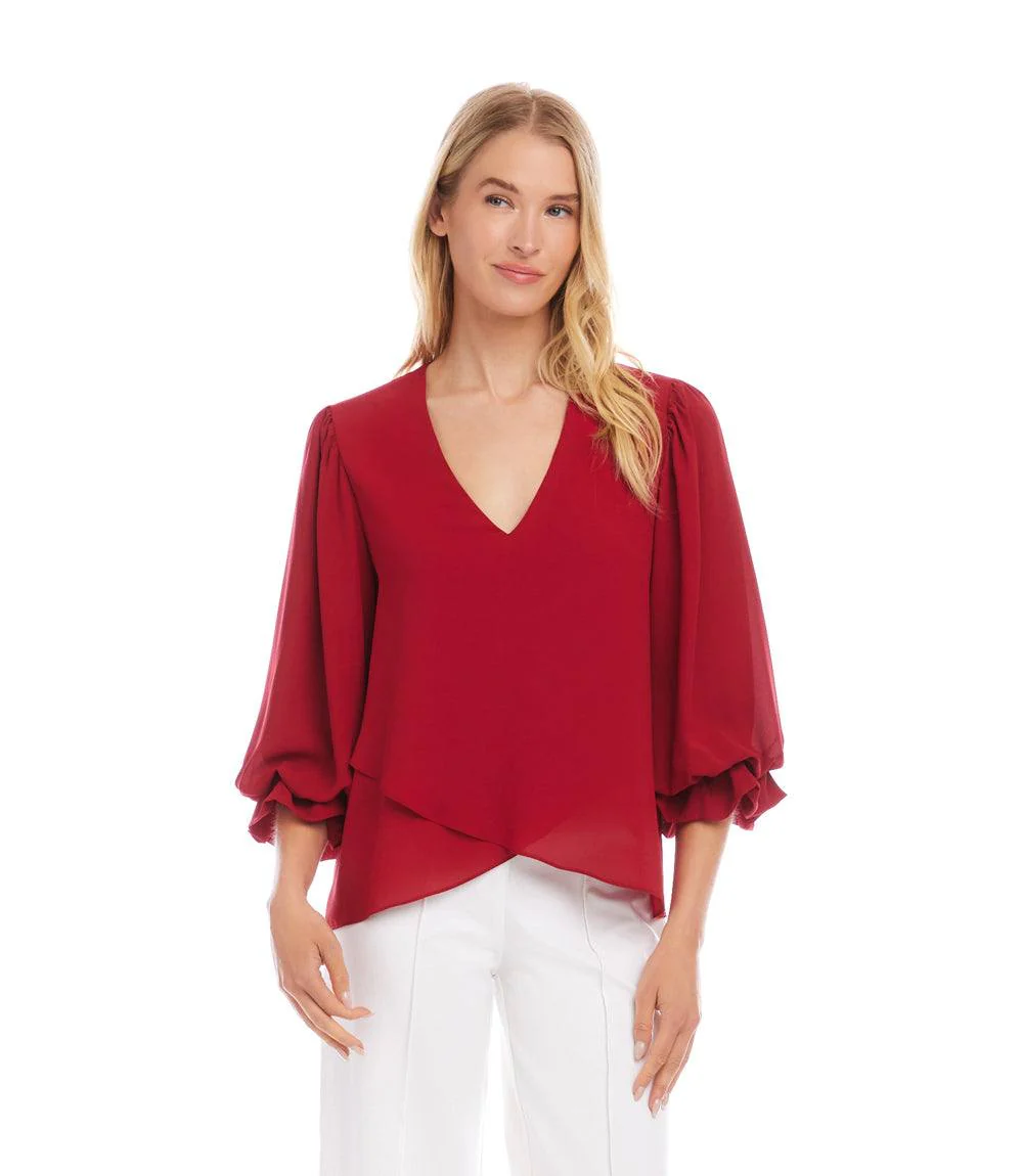 Petite Size Layered Sleeve Asymmetric Top - Image 2