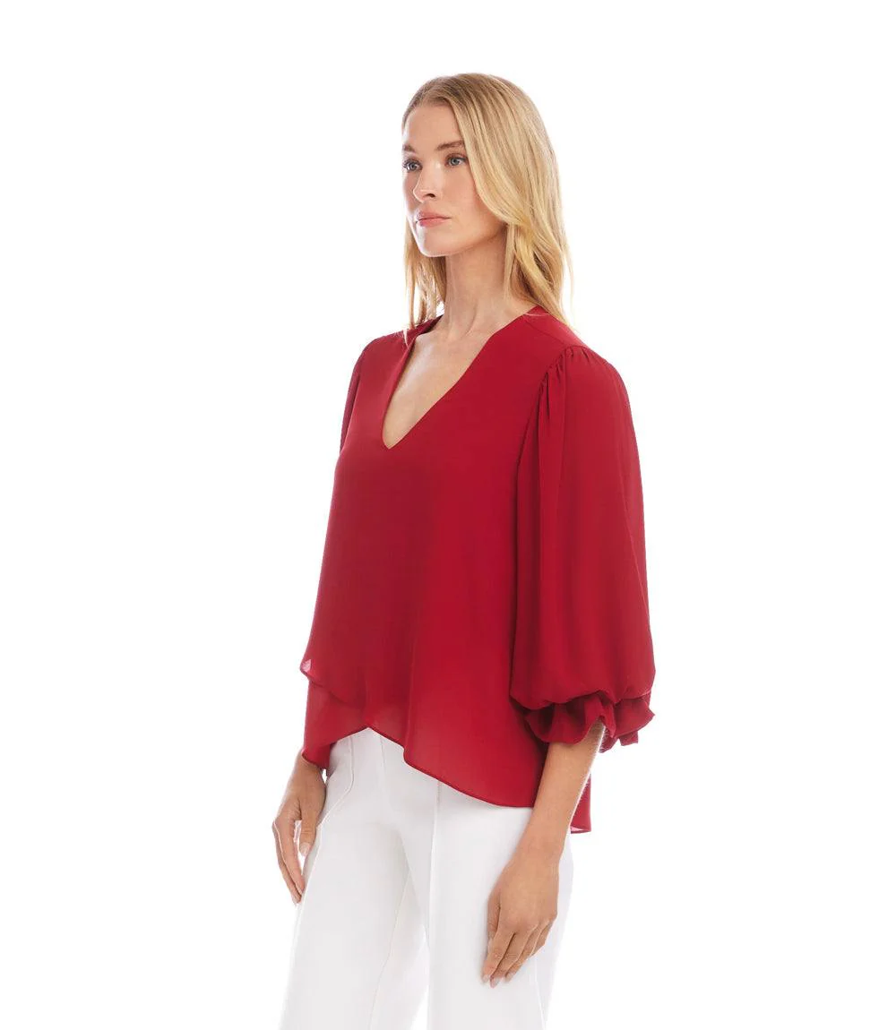 Petite Size Layered Sleeve Asymmetric Top - Image 3
