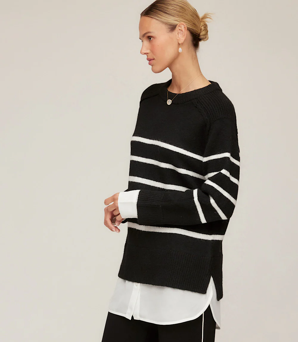 Layered Stripe Crewneck Sweater - Image 2