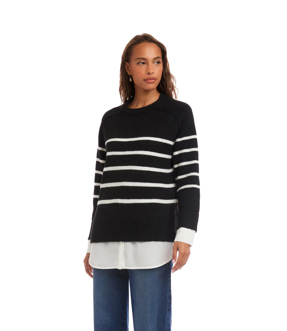 Layered Stripe Crewneck Sweater - Image 5