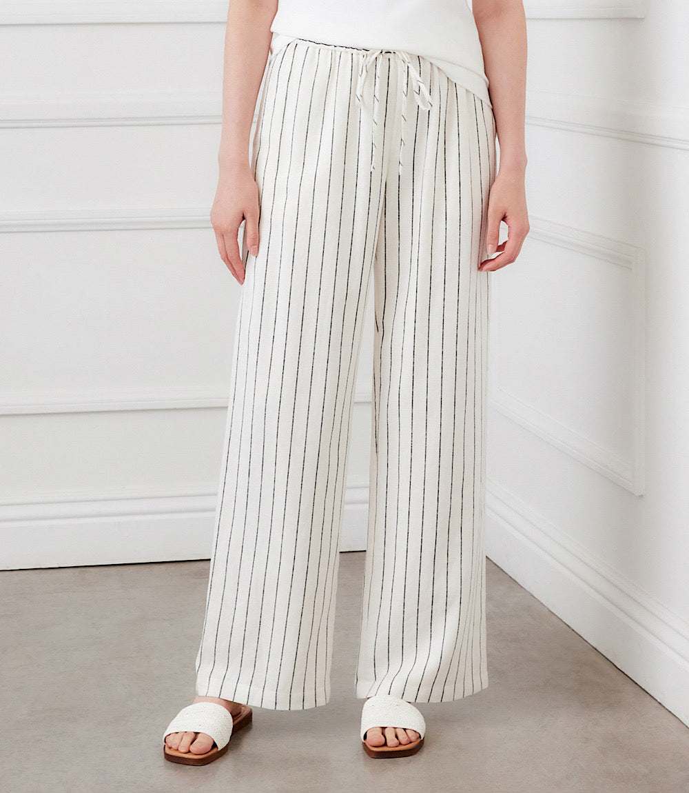 Linen Blend Stripe Drawstring Pants - Image 10