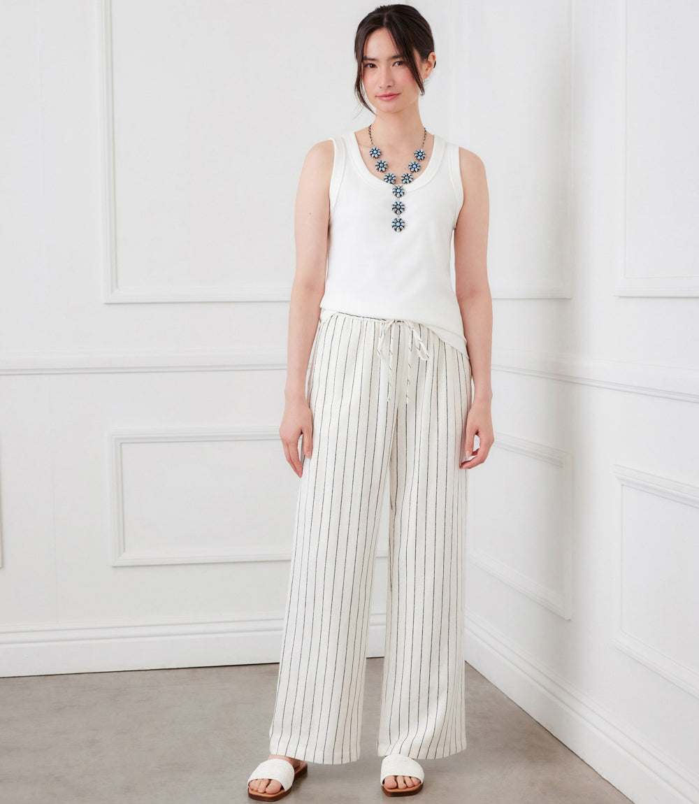 Linen Blend Stripe Drawstring Pants - Image 11