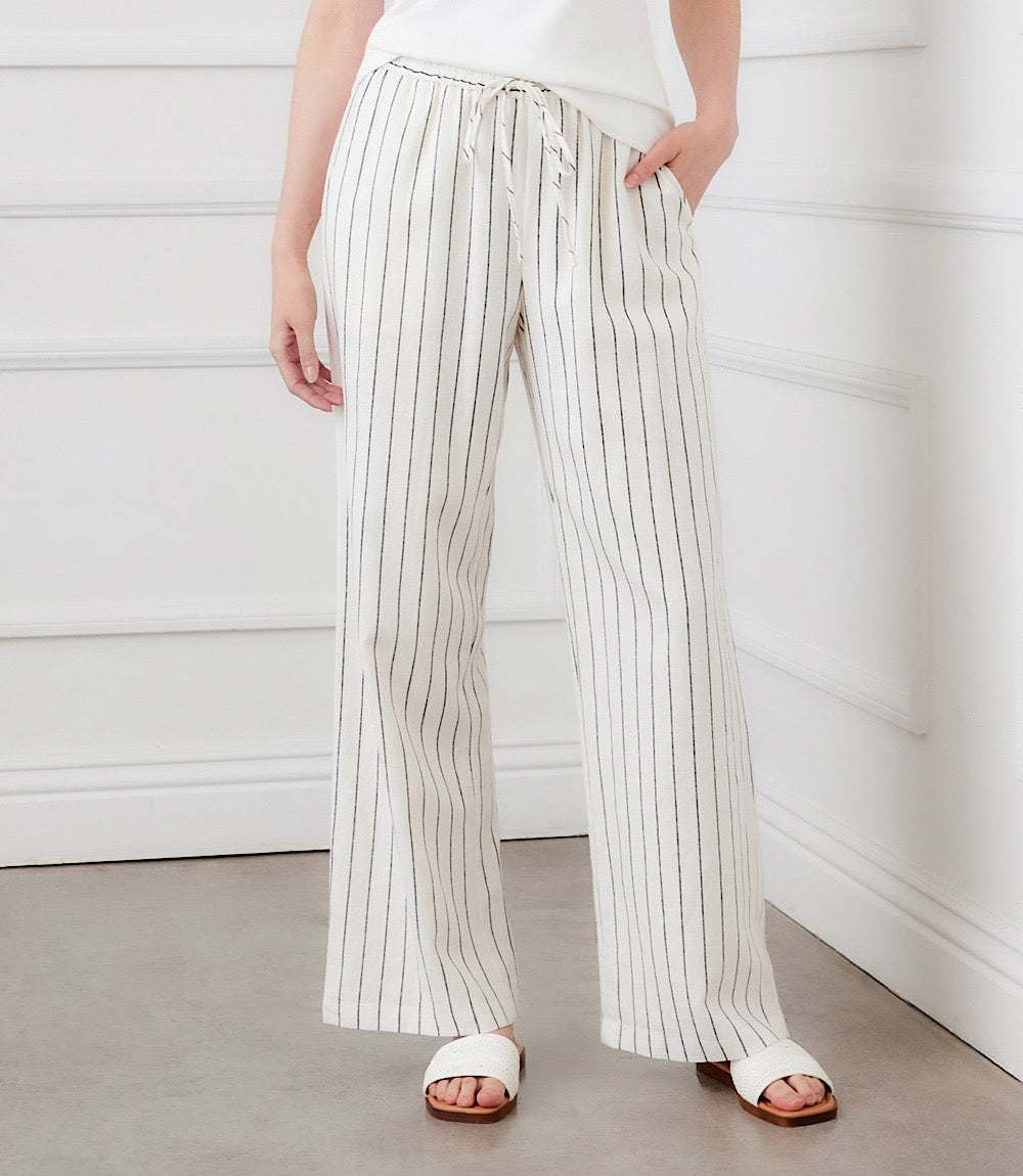 Linen Blend Stripe Drawstring Pants - Image 2